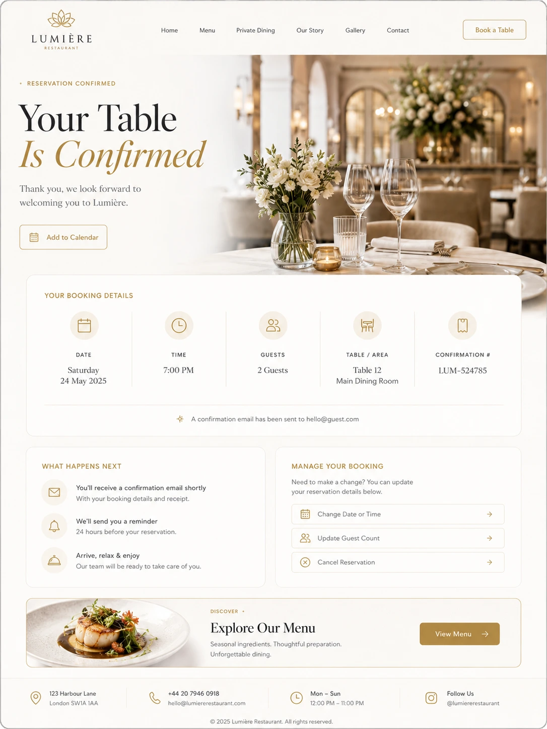 Website — Table reservations