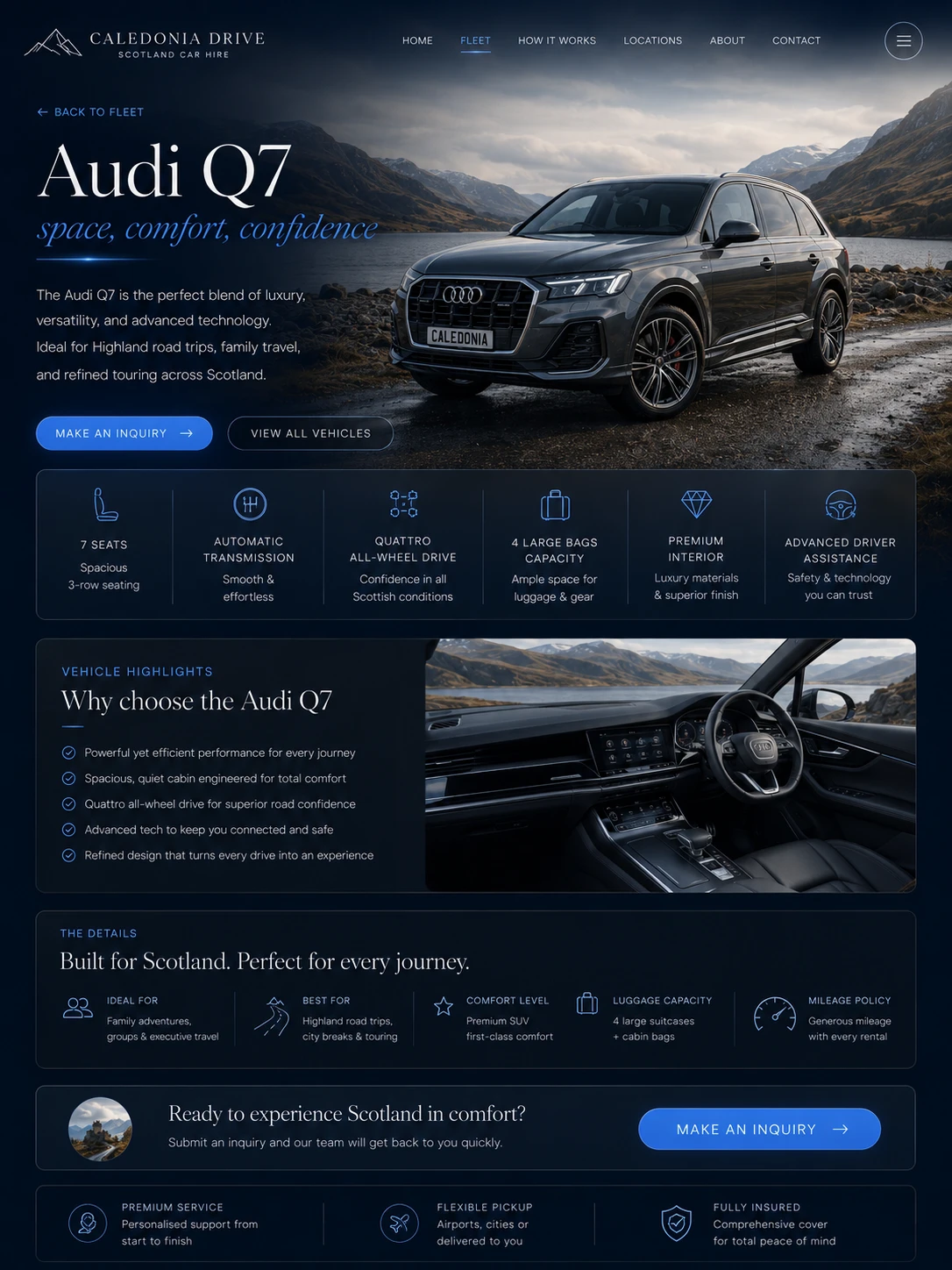 Car hire website — tablet view
