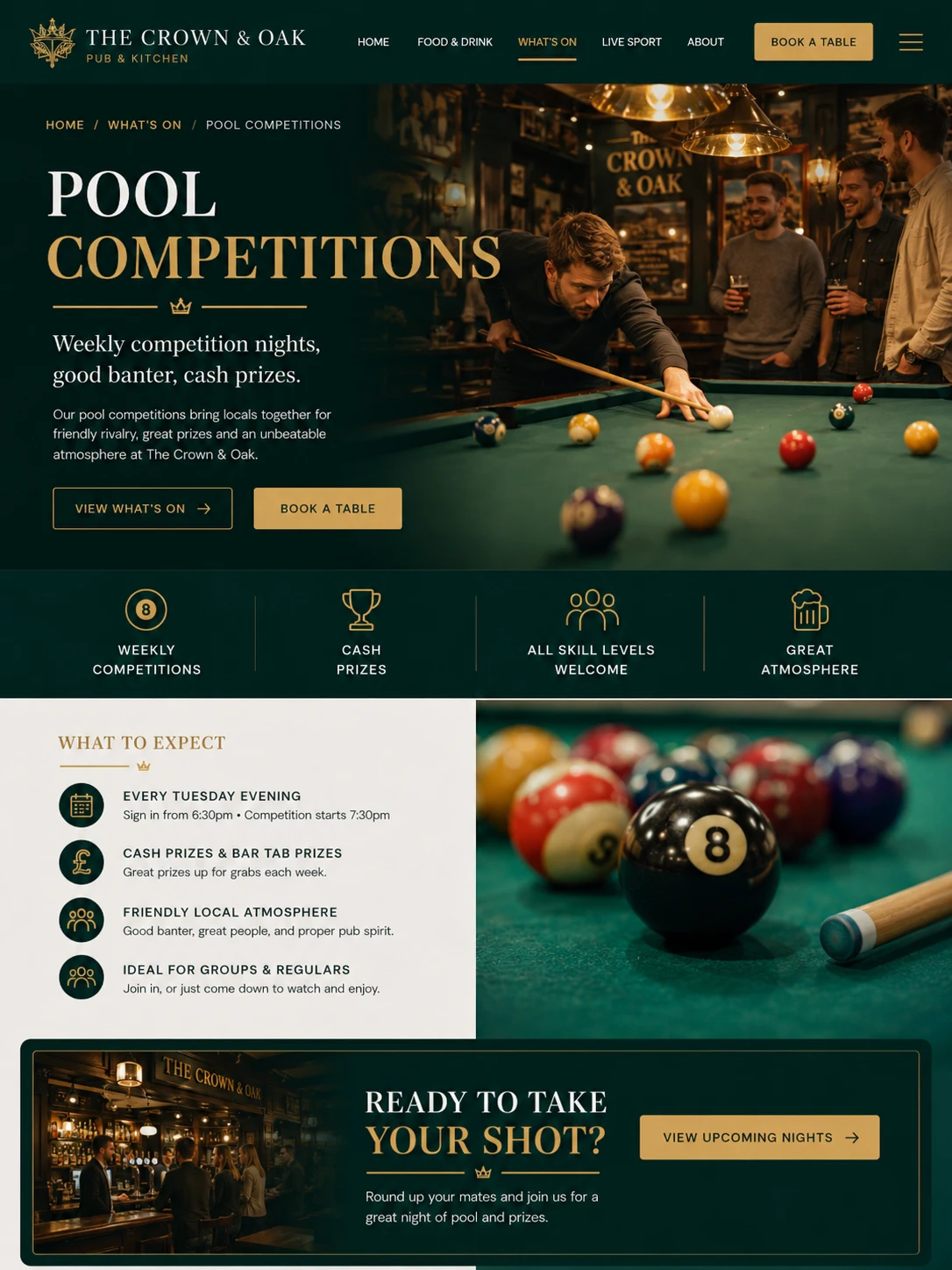 Pub website — tablet view
