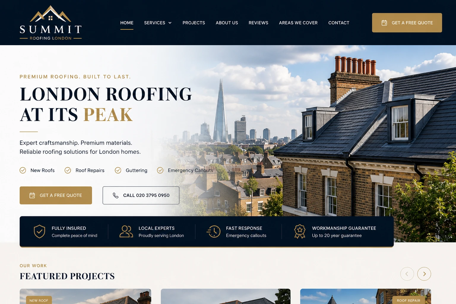 Roofer website — desktop view