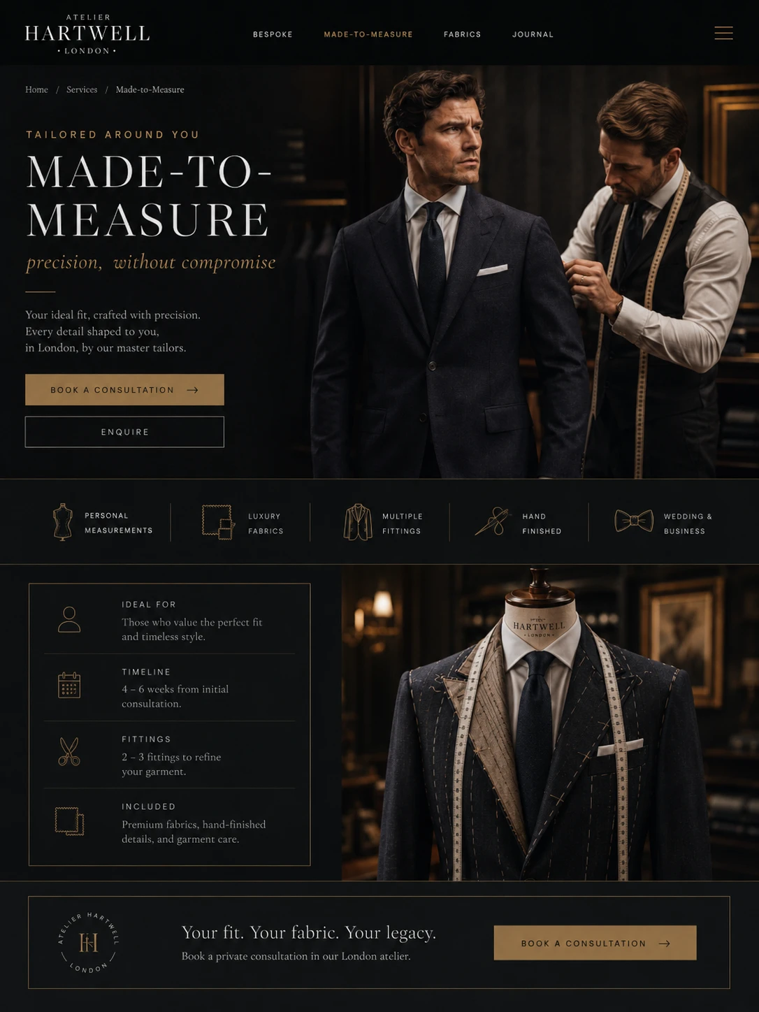 Suit tailor website — tablet view